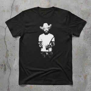 Western Cowboy Graphic T-Shirt | Vintage Tattooed Cowboy Tee | Minimalist Black